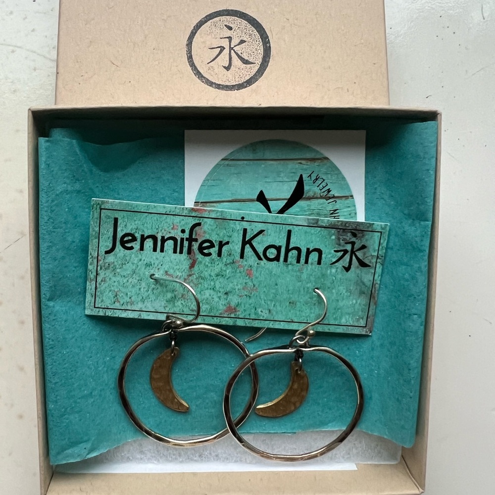 Jennifer Kahn Small Silver Hoops with Brass Moons